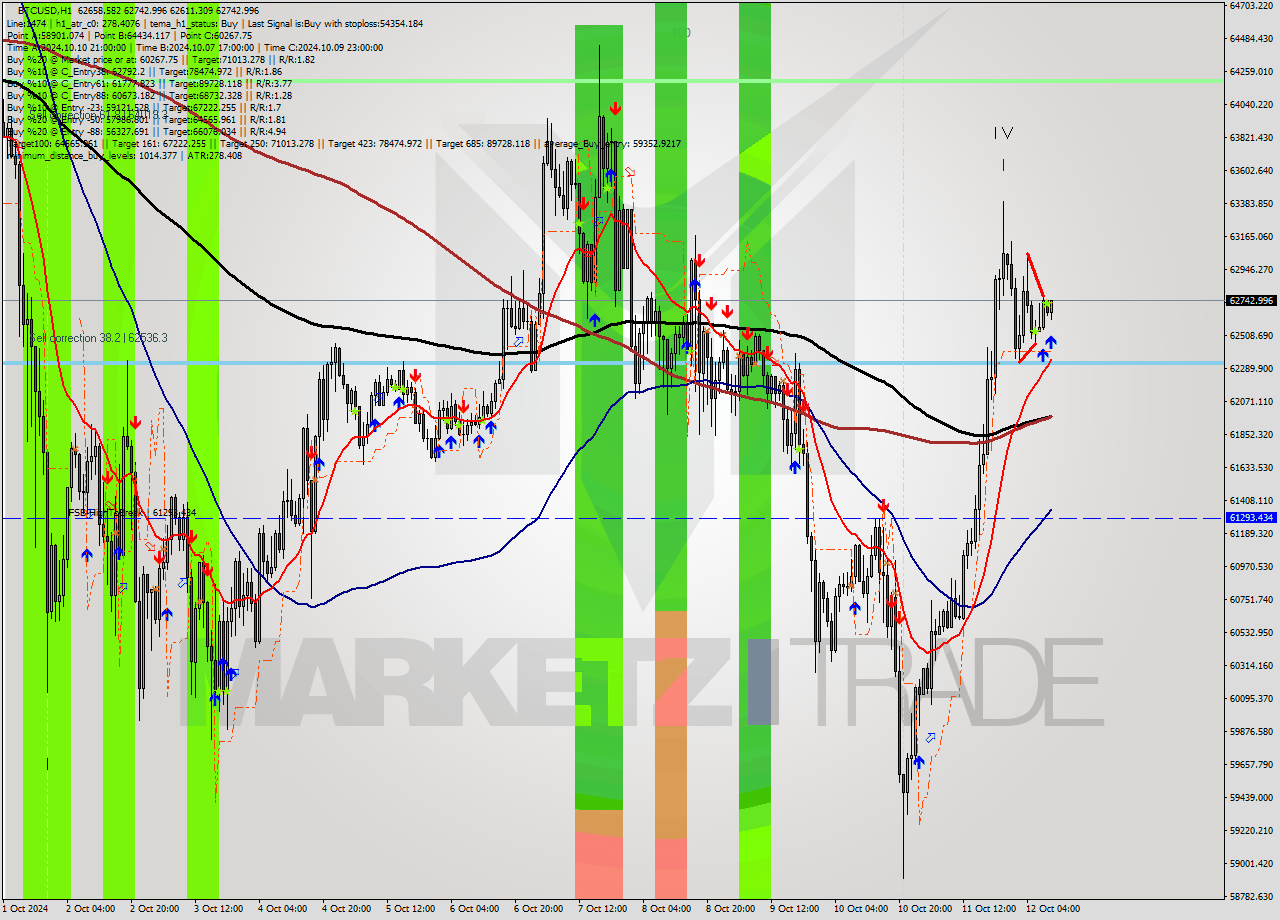 BTCUSD MultiTimeframe analysis at date 2024.10.12 10:53