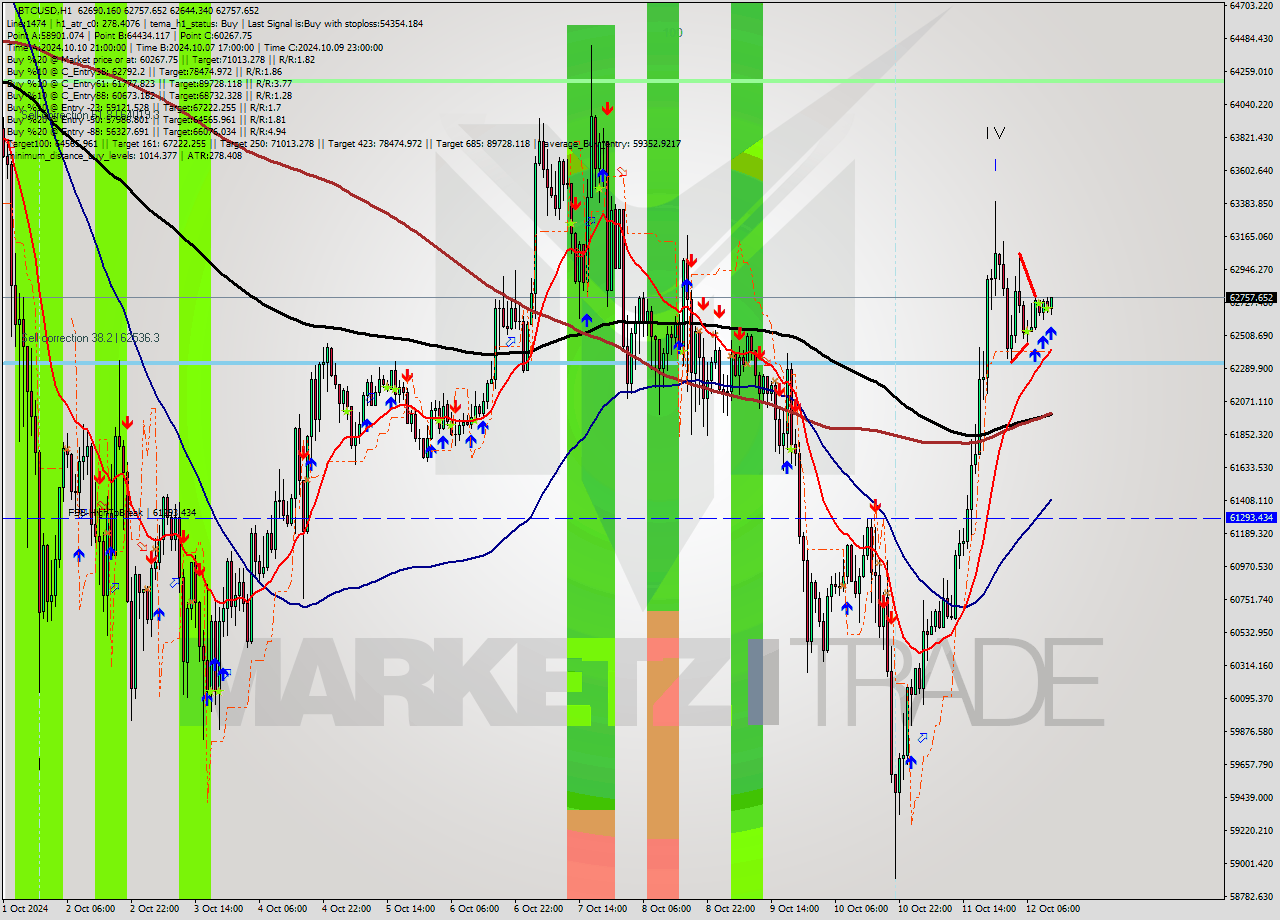 BTCUSD MultiTimeframe analysis at date 2024.10.12 12:53