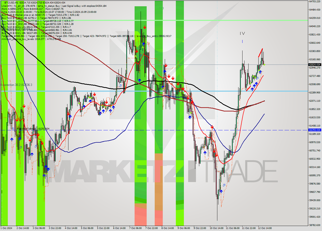 BTCUSD MultiTimeframe analysis at date 2024.10.12 20:00