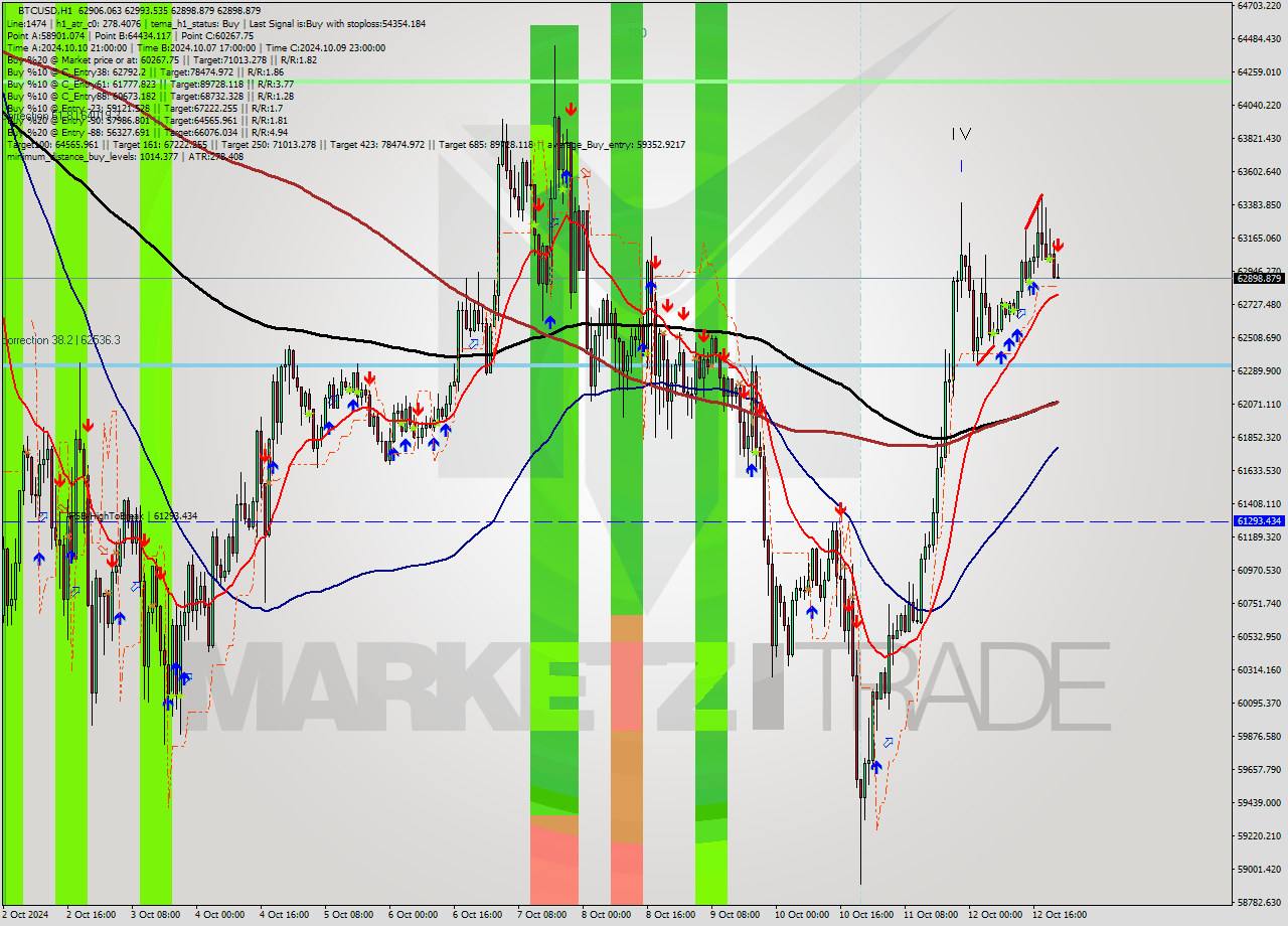 BTCUSD MultiTimeframe analysis at date 2024.10.12 22:21