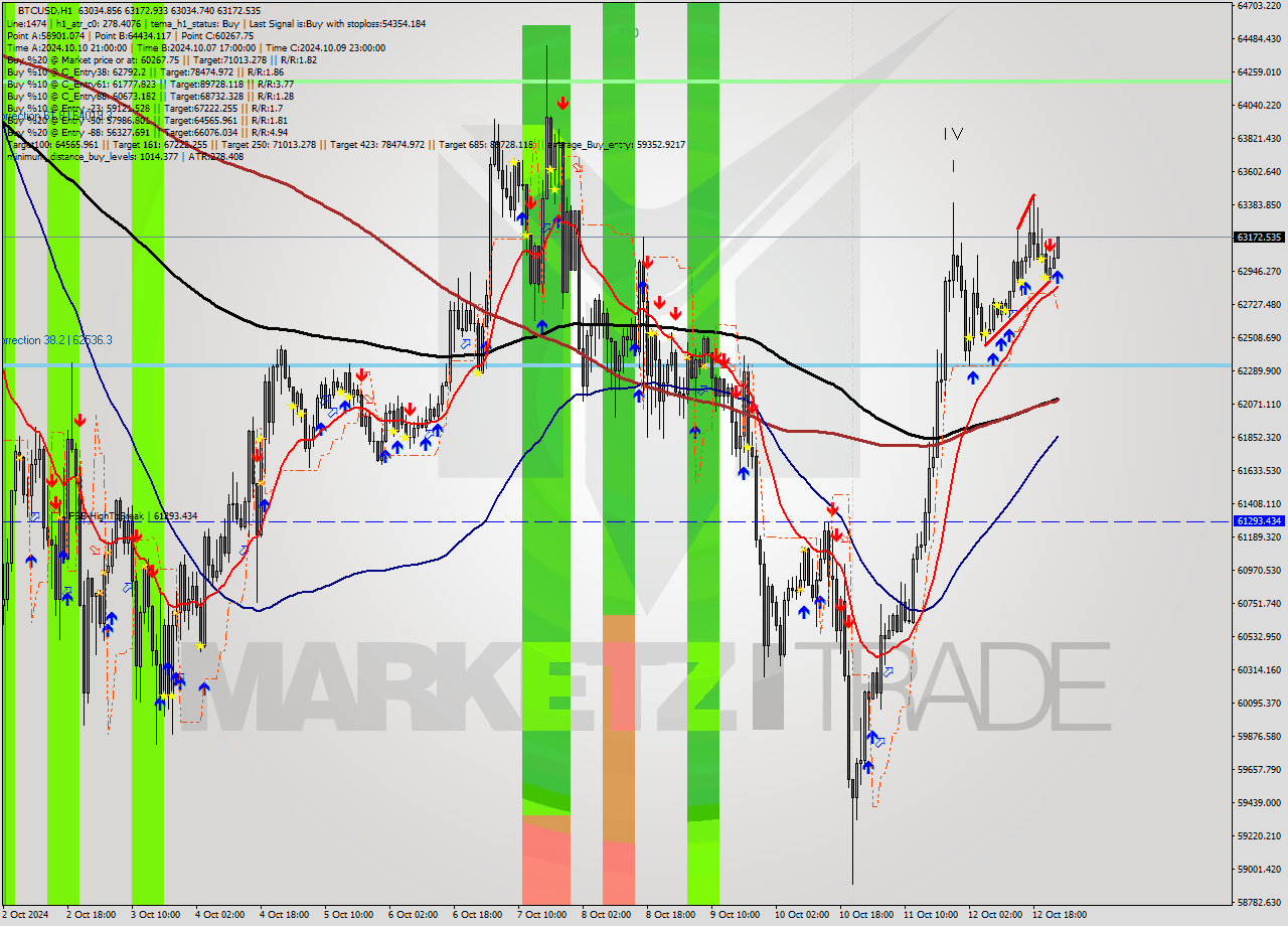 BTCUSD MultiTimeframe analysis at date 2024.10.13 00:12