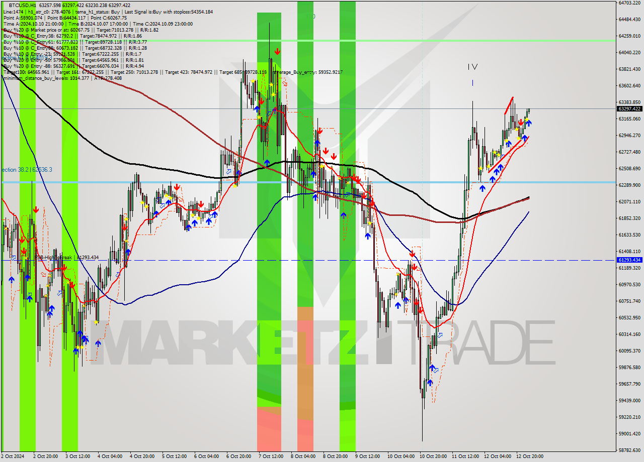 BTCUSD MultiTimeframe analysis at date 2024.10.13 02:05