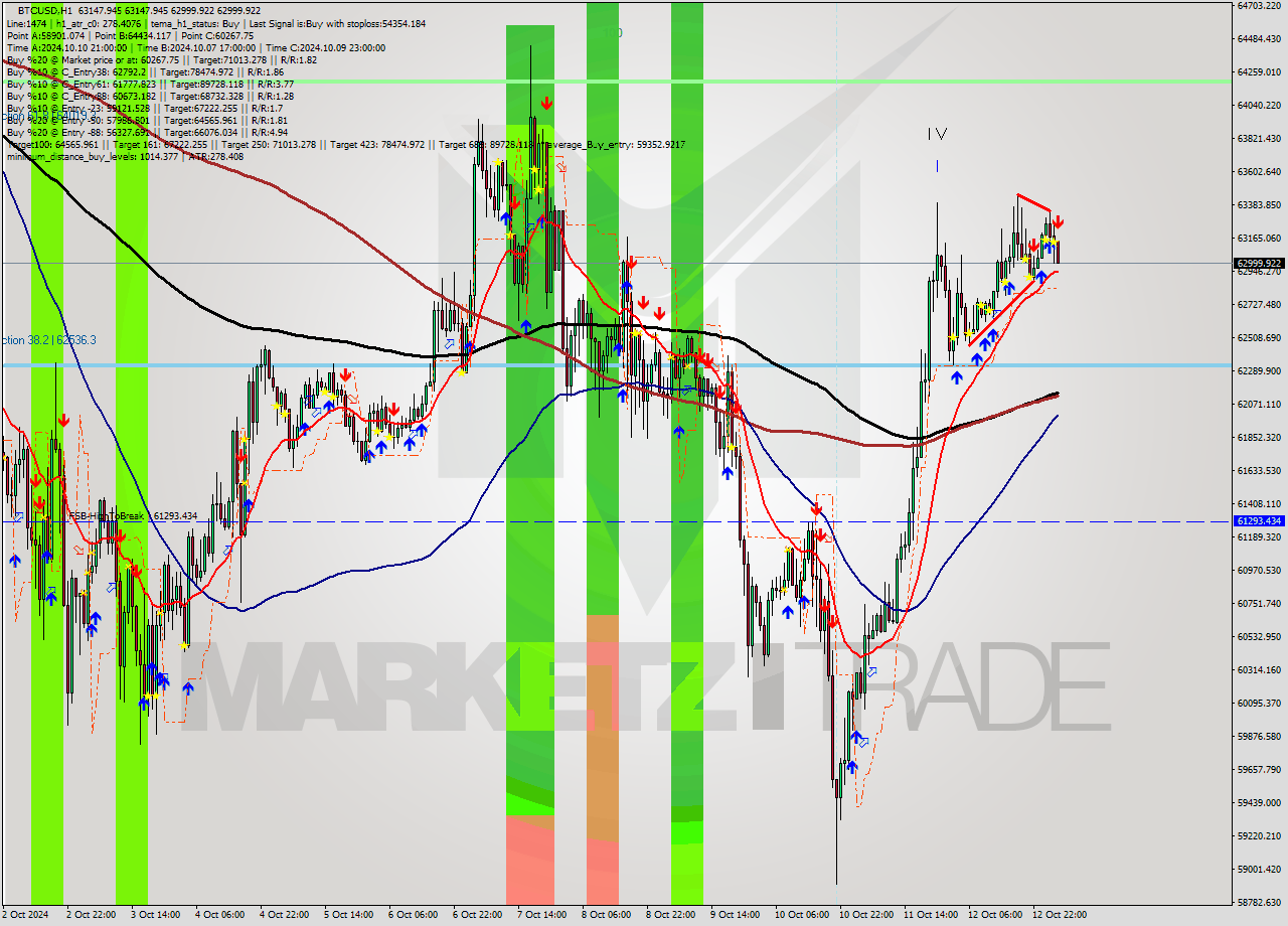 BTCUSD MultiTimeframe analysis at date 2024.10.13 04:11