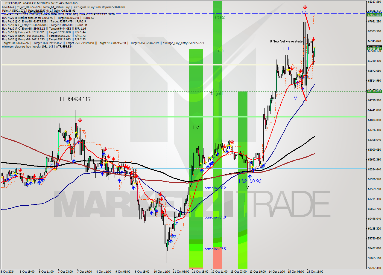 BTCUSD MultiTimeframe analysis at date 2024.10.16 01:21