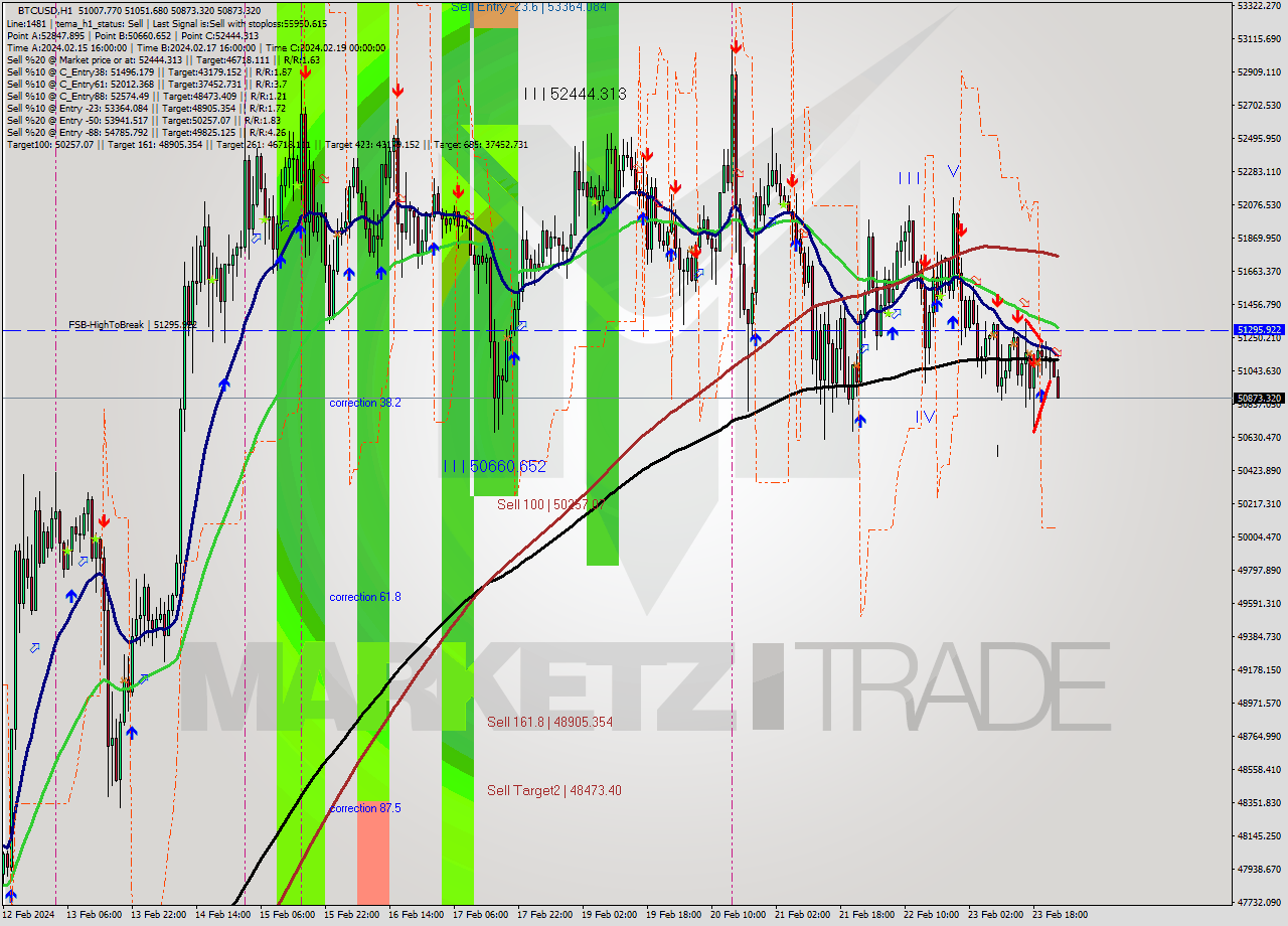 BTCUSD MultiTimeframe analysis at date 2024.02.24 00:32