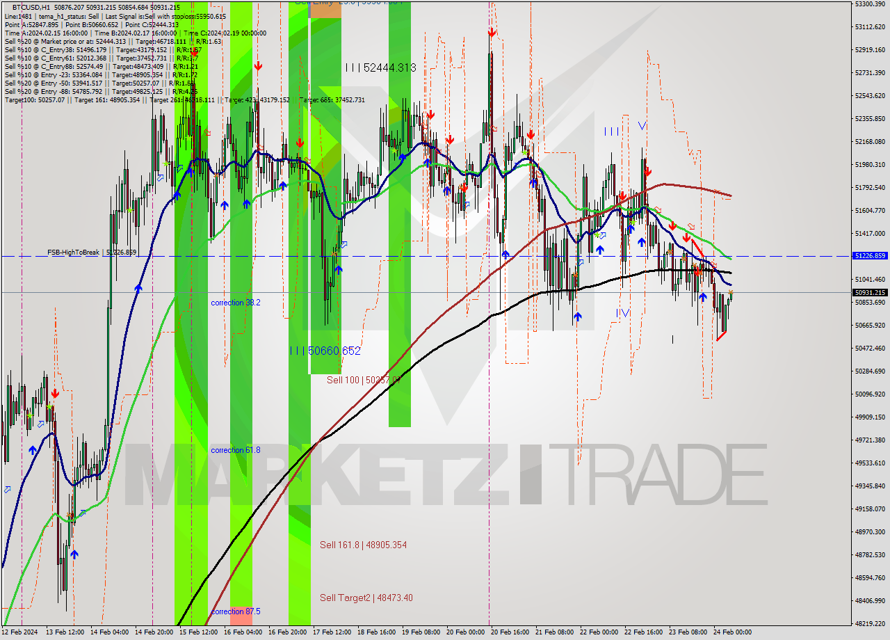 BTCUSD MultiTimeframe analysis at date 2024.02.24 06:18