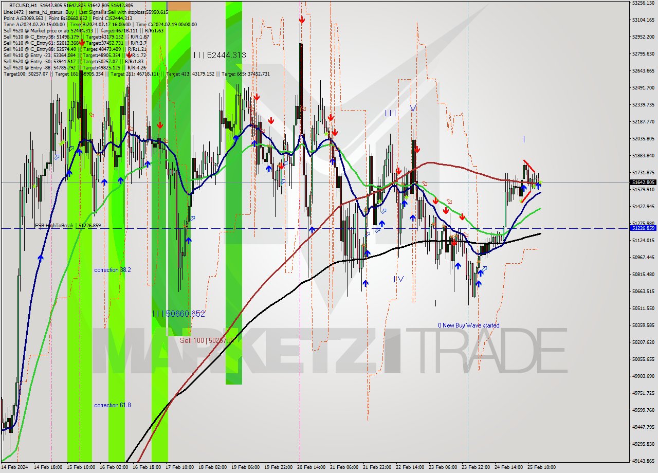 BTCUSD MultiTimeframe analysis at date 2024.02.25 16:00