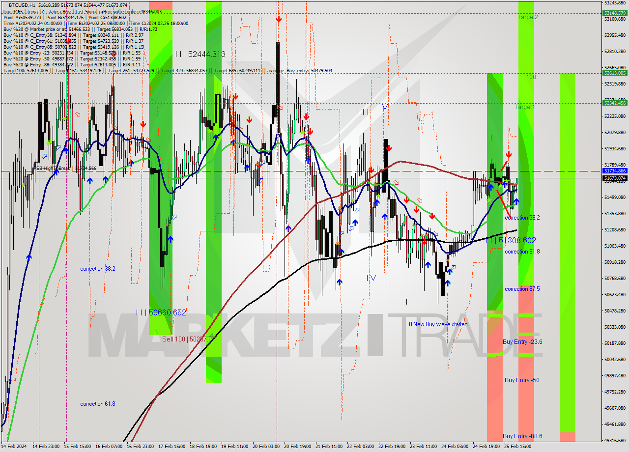 BTCUSD MultiTimeframe analysis at date 2024.02.25 21:26