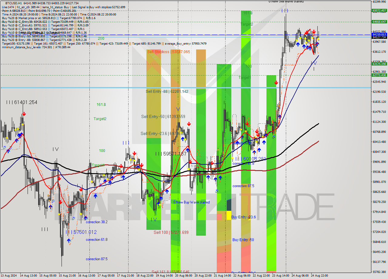BTCUSD MultiTimeframe analysis at date 2024.08.25 03:00