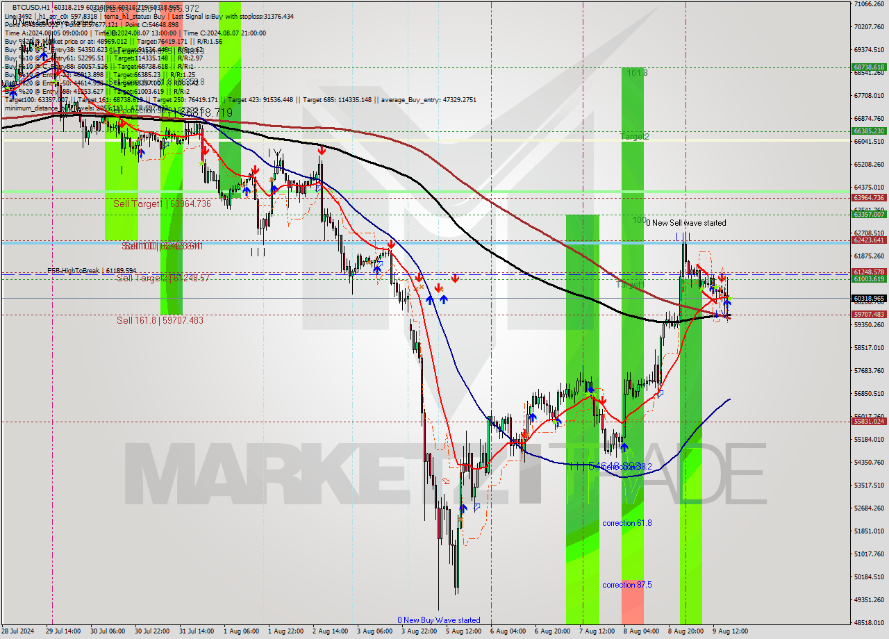 BTCUSD MultiTimeframe analysis at date 2024.08.09 18:01