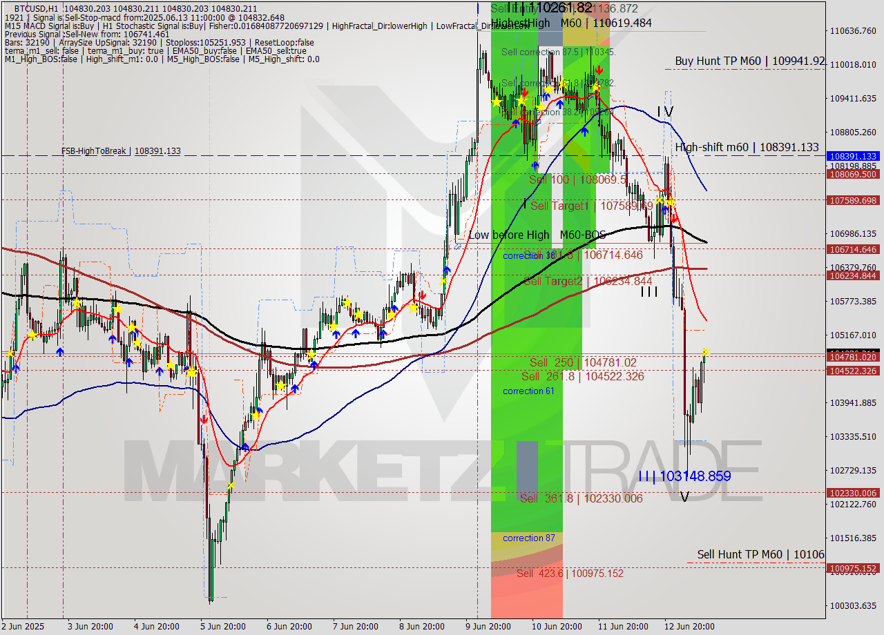 BTCUSD MTF analysis at 2025.06.13 11:00