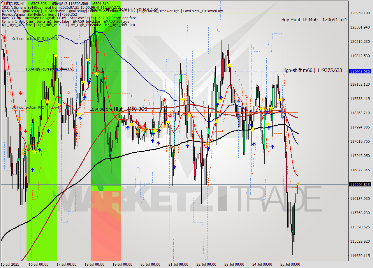 BTCUSD MTF analysis at 2025.07.25 15:00