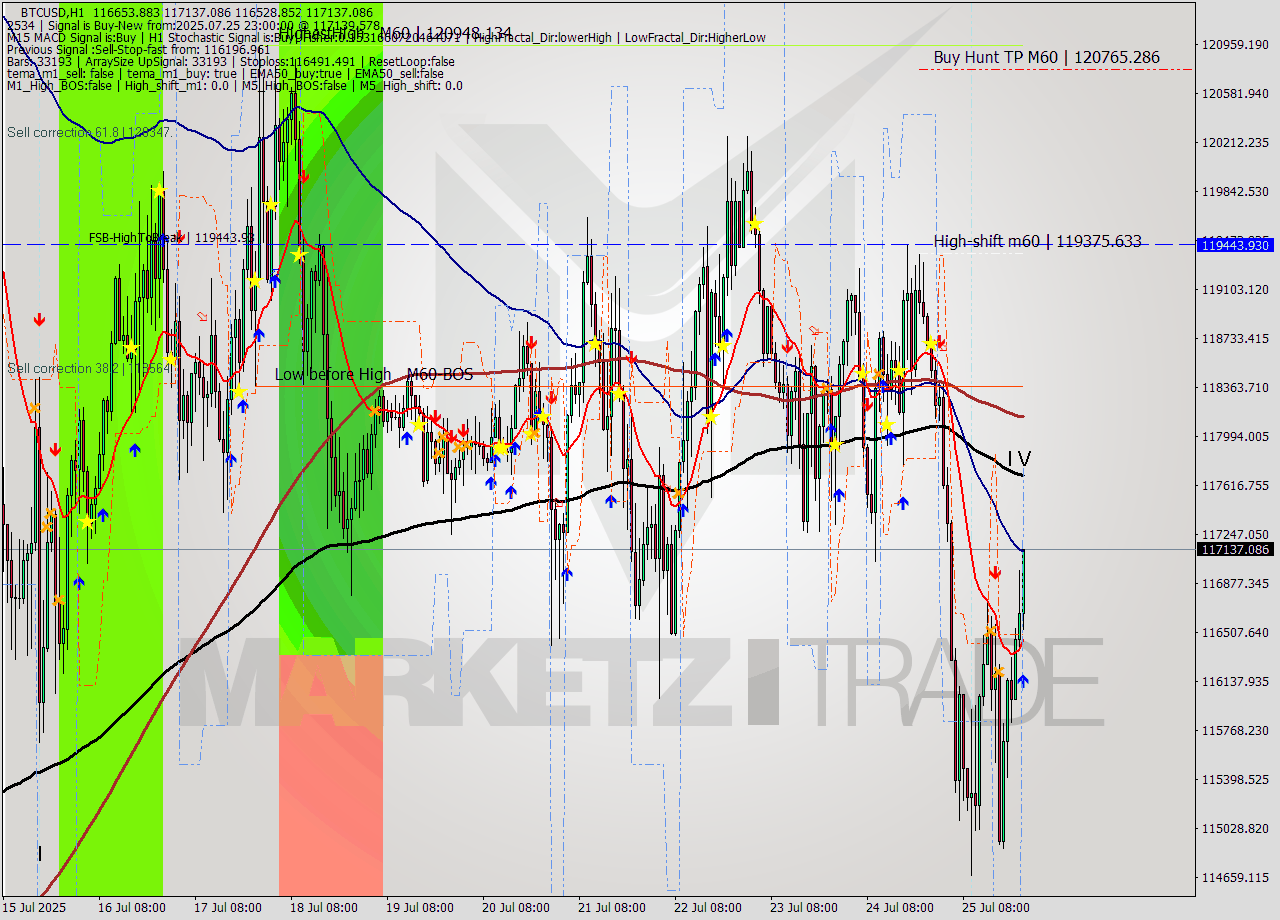 BTCUSD MTF analysis at 2025.07.25 23:44