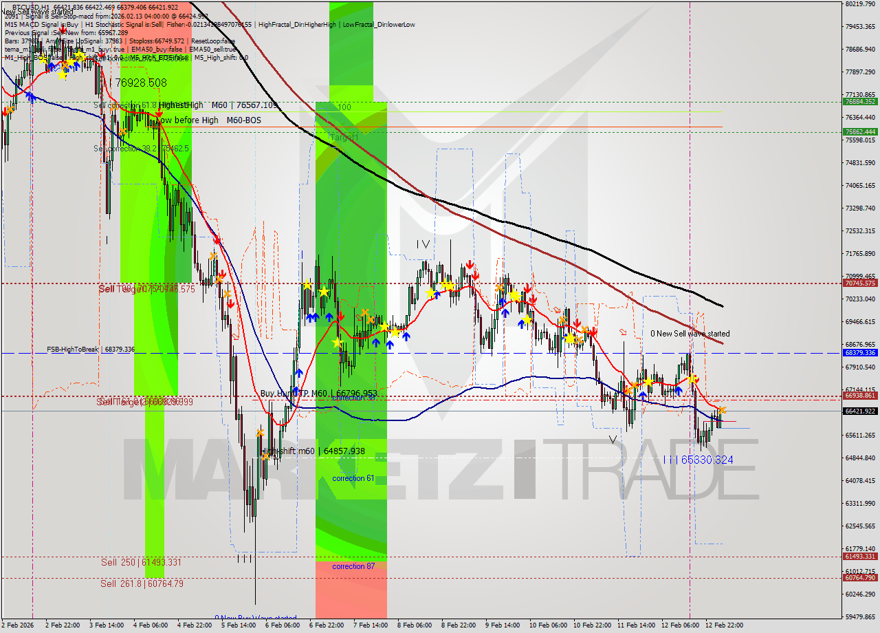 BTCUSD MTF analysis at 2026.02.13 04:00