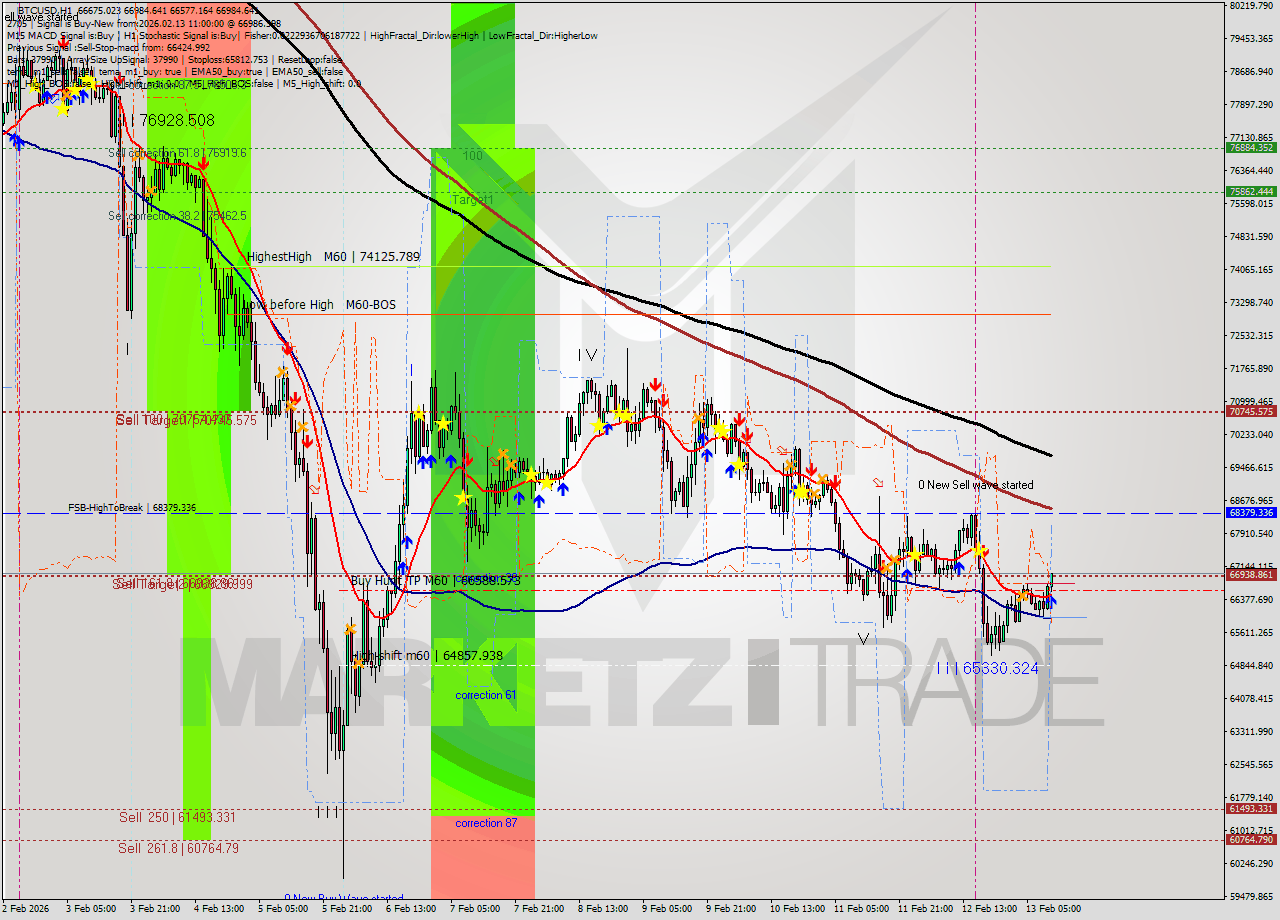 BTCUSD MTF analysis at 2026.02.13 11:47