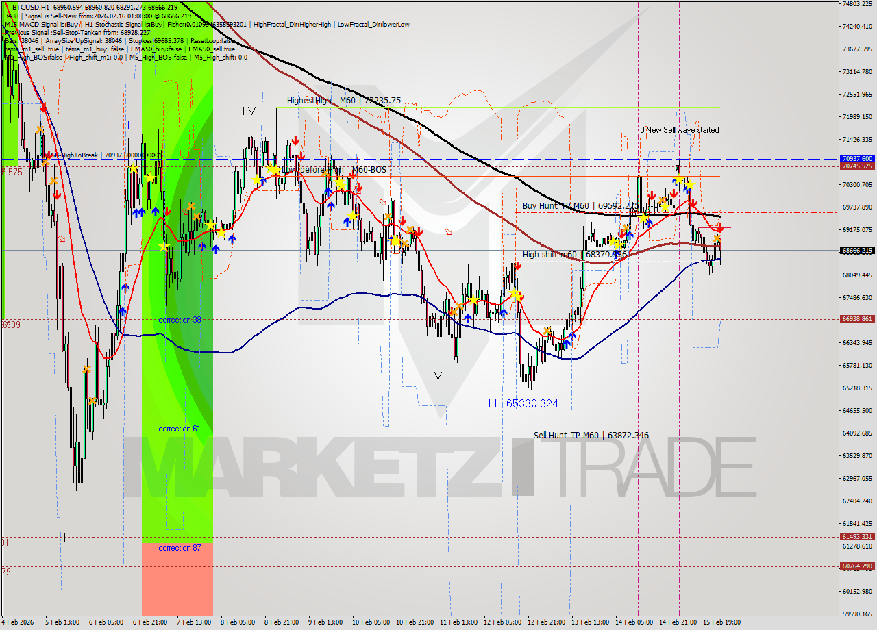 BTCUSD MTF analysis at 2026.02.16 01:32