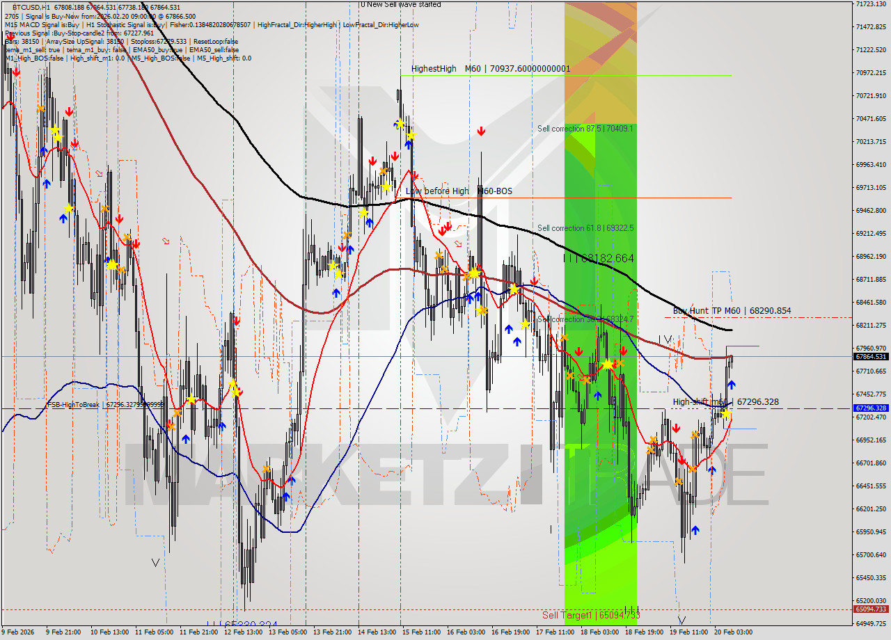 BTCUSD MTF analysis at 2026.02.20 09:18
