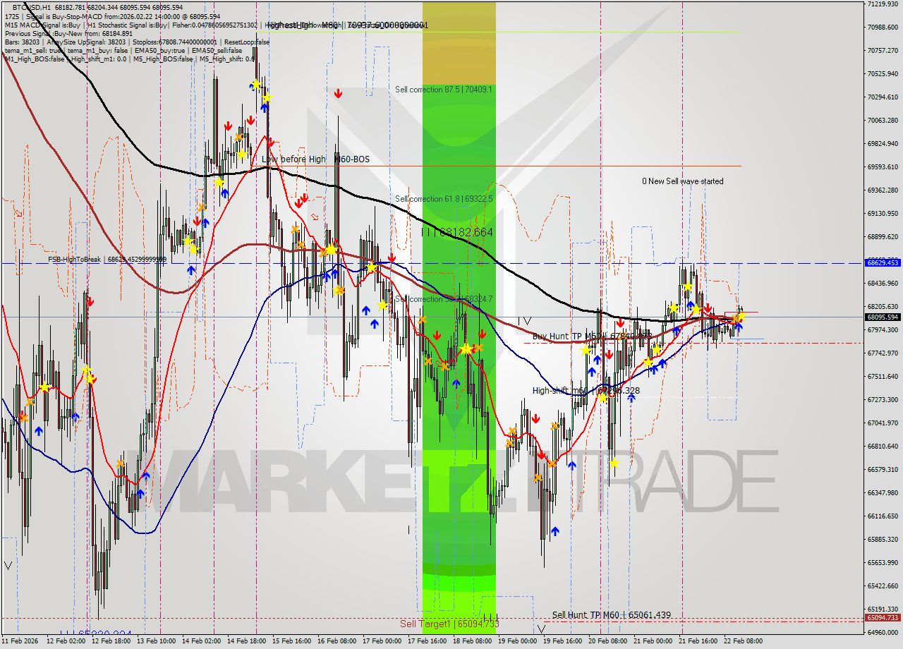BTCUSD MTF analysis at 2026.02.22 14:03