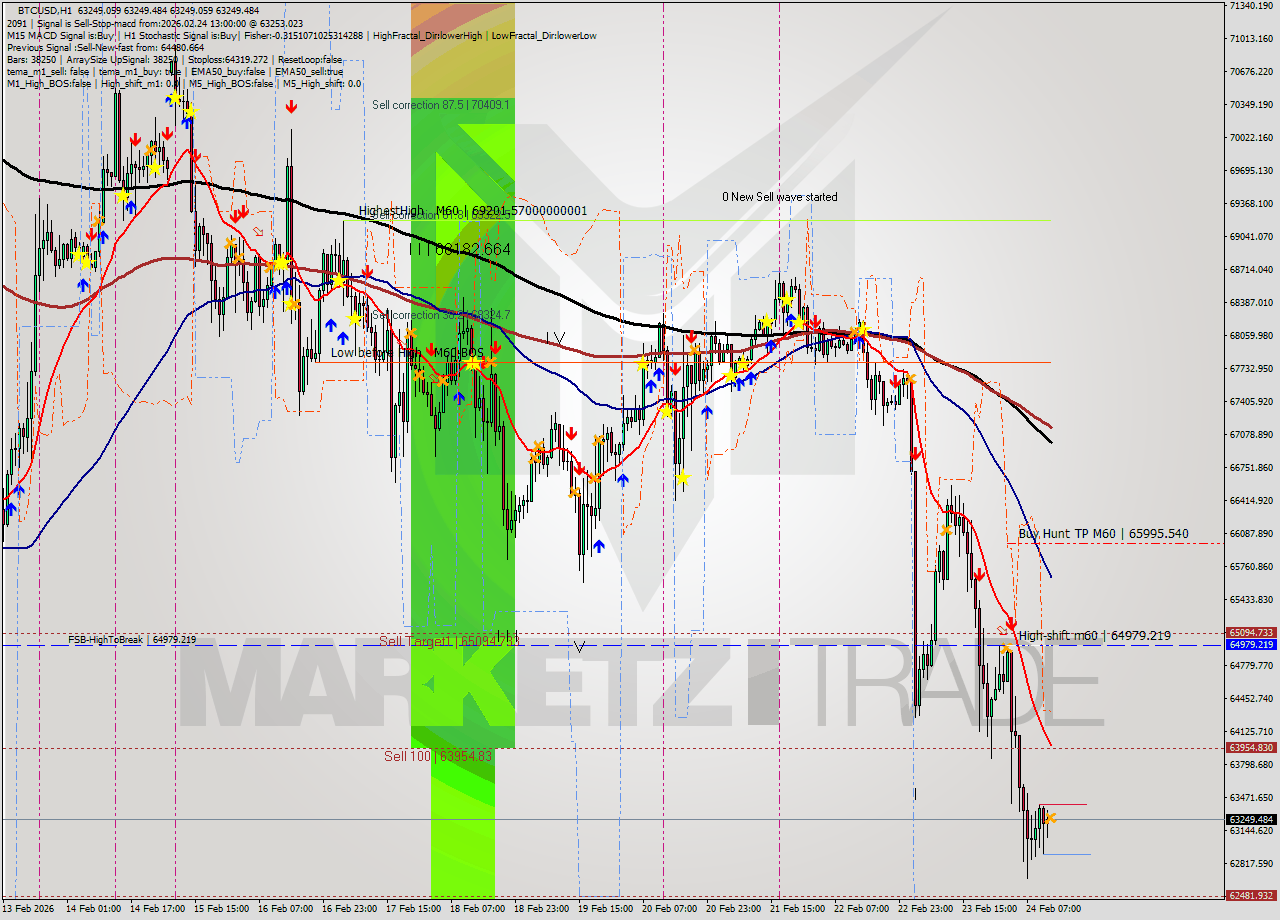 BTCUSD MTF analysis at 2026.02.24 13:00