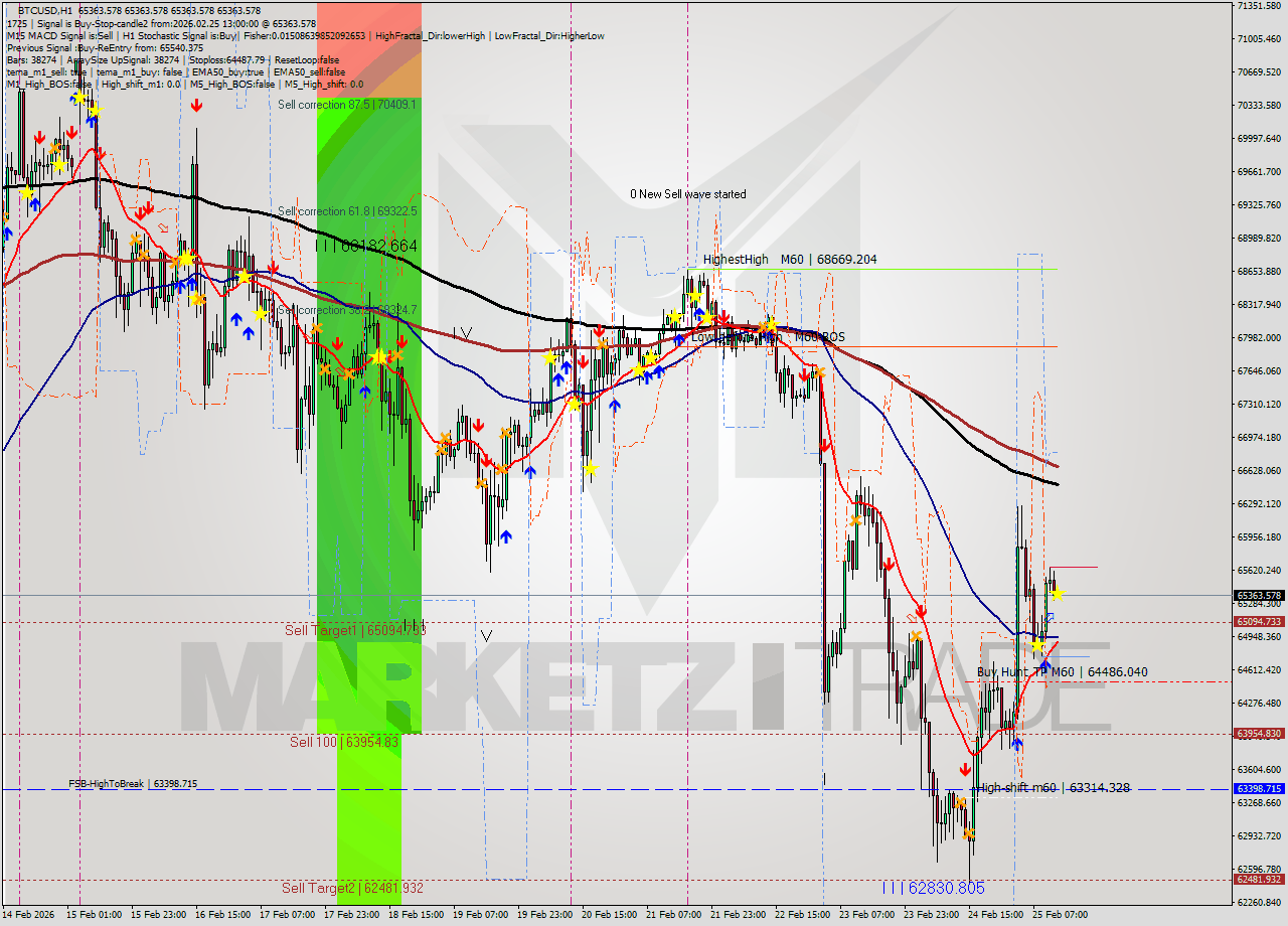 BTCUSD MTF analysis at 2026.02.25 13:00