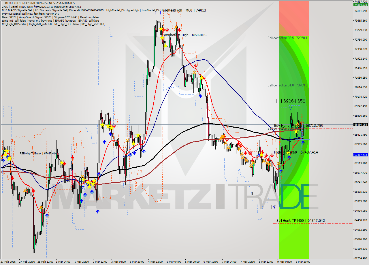 BTCUSD MTF analysis at 2026.03.10 02:28
