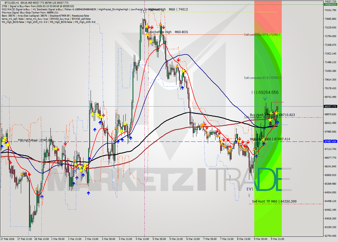 BTCUSD MTF analysis at 2026.03.10 03:55