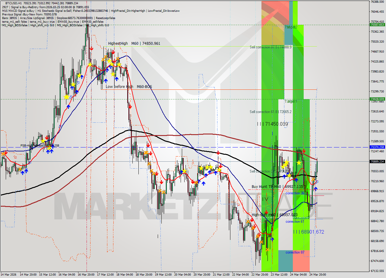 BTCUSD MTF analysis at 2026.03.25 02:43