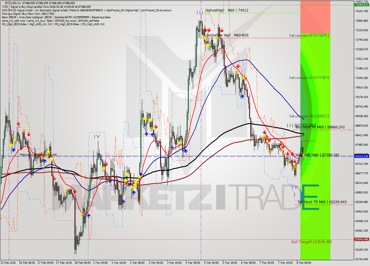 BTCUSD MTF analysis at 2026.03.08 14:00