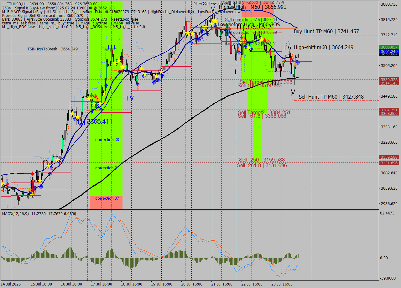 ETHUSD MTF analysis at 2025.07.24 13:04