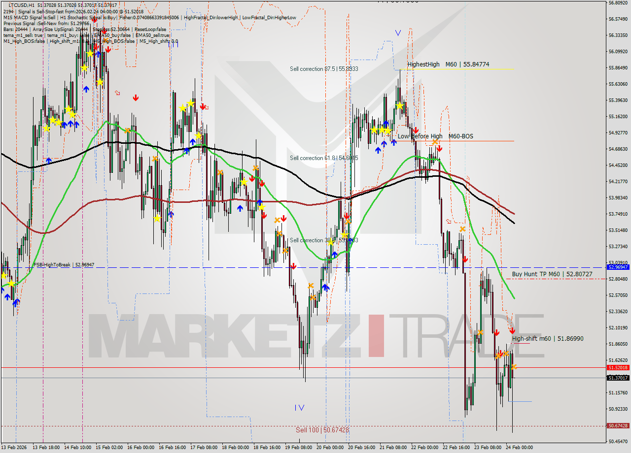 LTCUSD MTF analysis at 2026.02.24 04:00